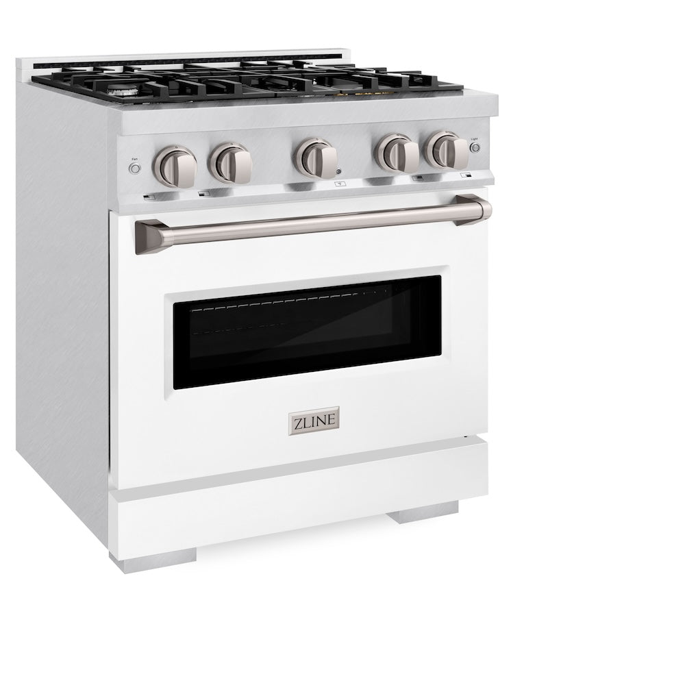 ZLINE 30 in. 4.2 cu. ft. Classic Dual Fuel Range with 4 Burner Gas Cooktop and Electric Convection Oven in DuraSnow® Stainless Steel with White Matte Door (CDRS-WM-30) - (CDRSWM30) -