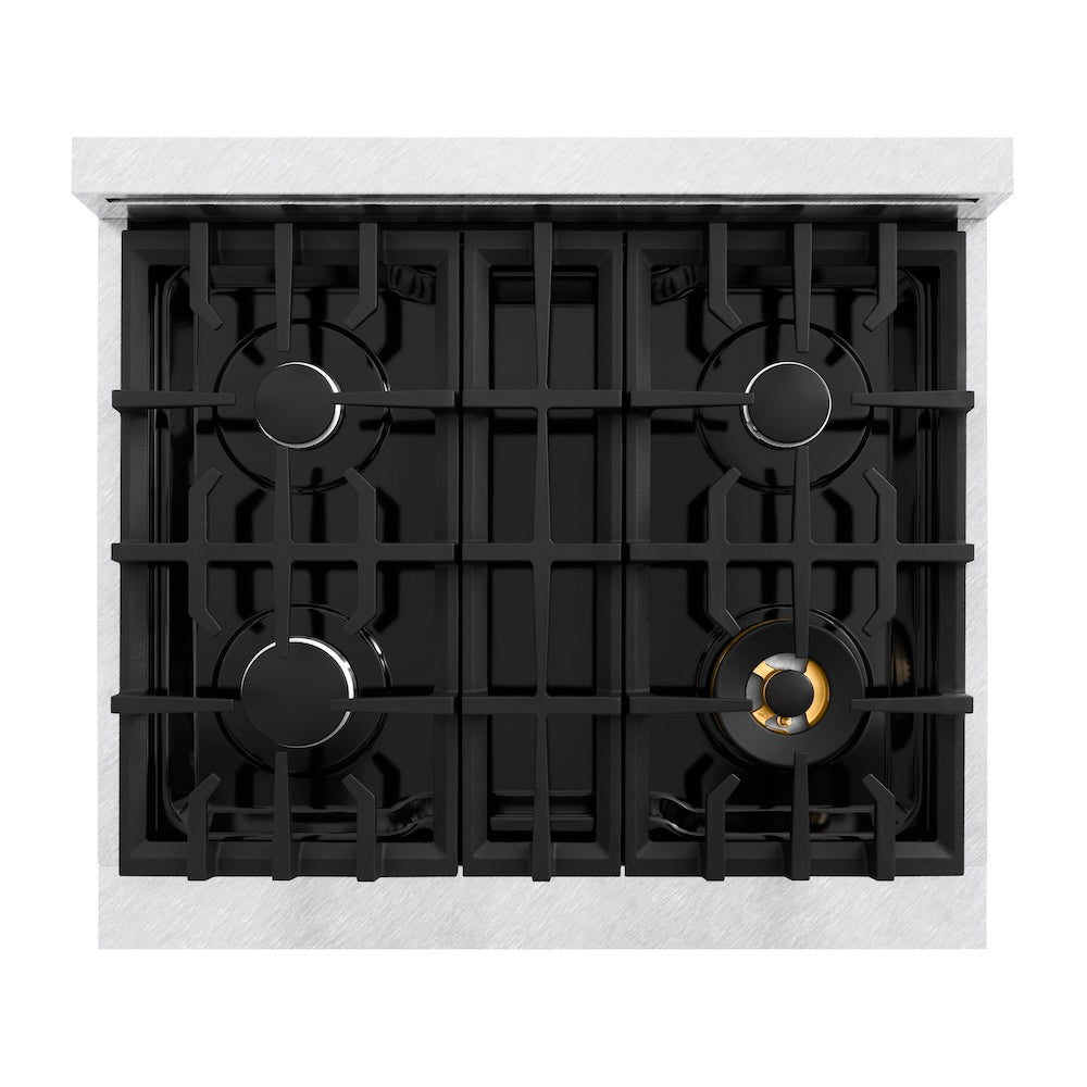 ZLINE 30 in. 4.2 cu. ft. Classic Dual Fuel Range with 4 Burner Gas Cooktop and Electric Convection Oven in DuraSnow® Stainless Steel with White Matte Door (CDRS-WM-30) - (CDRSWM30) -