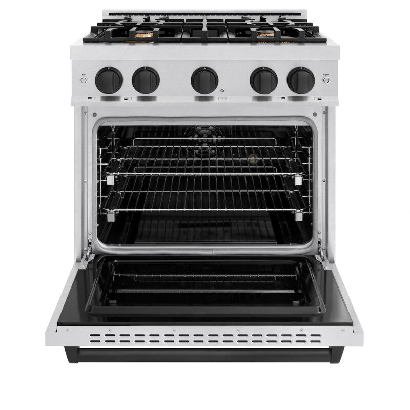 ZLINE Autograph Edition 30 in. 4.2 cu. ft. Classic Dual Fuel Range with 4 Burner Gas Cooktop and Electric Convection Oven in DuraSnow® Stainless Steel with Matte Black Accents (CDRSZ-30-MB) - (CDRSZ30MB) -