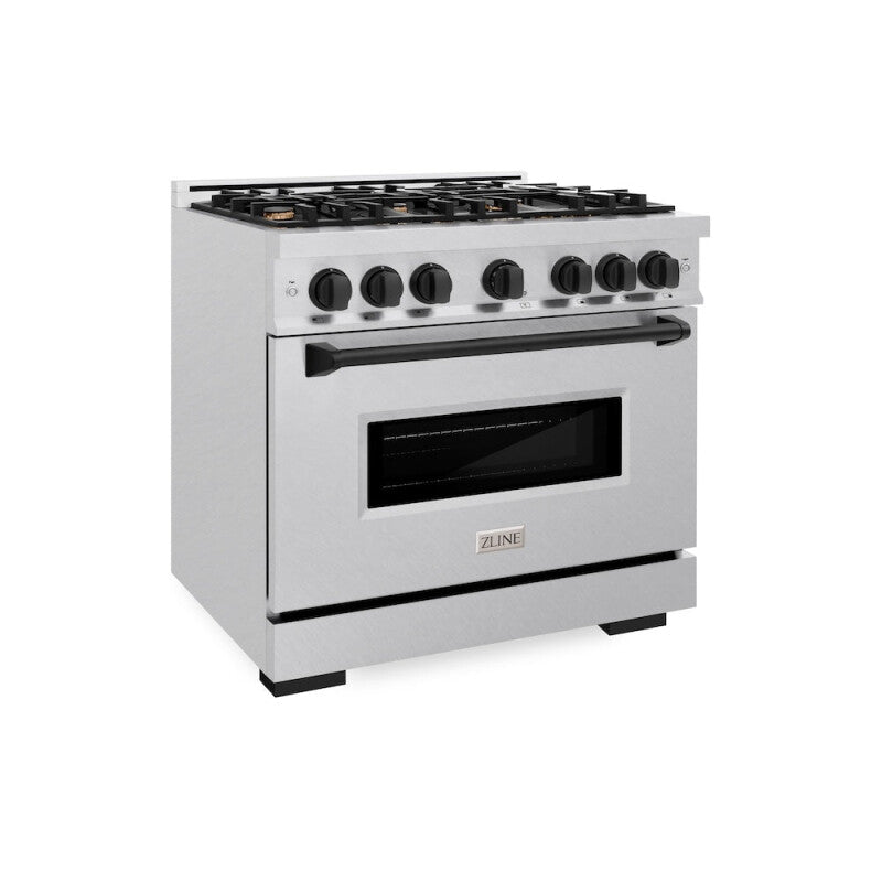 ZLINE Autograph Edition 36 in. 5.2 cu. ft. Classic Dual Fuel Range with 6 Burner Gas Cooktop and Electric Convection Oven in DuraSnow® Stainless Steel with Matte Black Accents (CDRSZ-36-MB) - (CDRSZ36MB) -