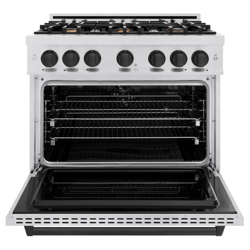 ZLINE Autograph Edition 36 in. 5.2 cu. ft. Classic Dual Fuel Range with 6 Burner Gas Cooktop and Electric Convection Oven in DuraSnow® Stainless Steel with Matte Black Accents (CDRSZ-36-MB) - (CDRSZ36MB) -