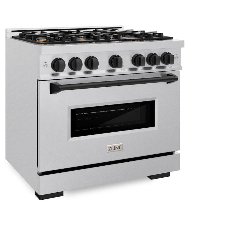 ZLINE Autograph Edition 36 in. 5.2 cu. ft. Classic Dual Fuel Range with 6 Burner Gas Cooktop and Electric Convection Oven in DuraSnow® Stainless Steel with Matte Black Accents (CDRSZ-36-MB) - (CDRSZ36MB) -