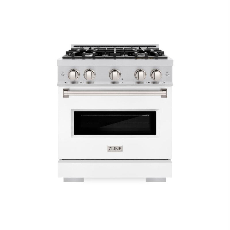 ZLINE 30 in. 4.2 cu. ft. Classic Dual Fuel Range with 4 Burner Gas Cooktop and Electric Convection Oven in Stainless Steel with White Matte Door (CDR-WM-30) - (CDRWM30) -