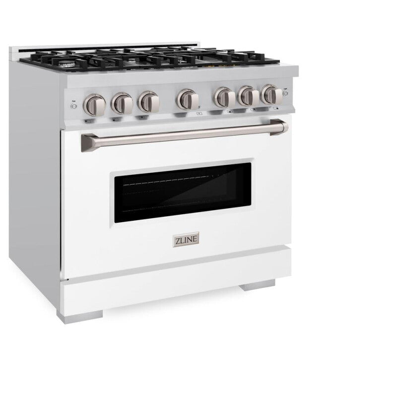 ZLINE 36 in. 5.2 cu. ft. Classic Dual Fuel Range with 6 Burner Gas Cooktop and Electric Convection Oven in Stainless Steel with White Matte Door (CDR-WM-36) - (CDRWM36) -