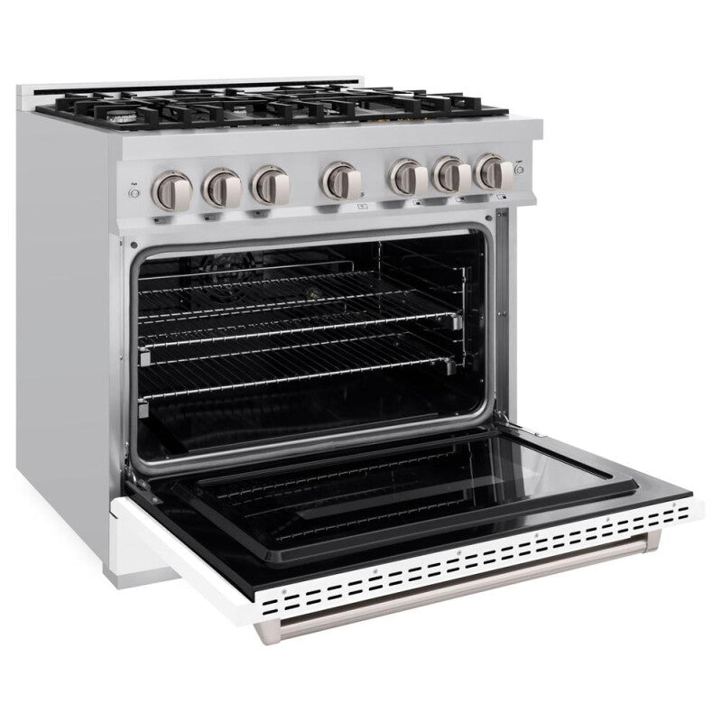 ZLINE 36 in. 5.2 cu. ft. Classic Dual Fuel Range with 6 Burner Gas Cooktop and Electric Convection Oven in Stainless Steel with White Matte Door (CDR-WM-36) - (CDRWM36) -