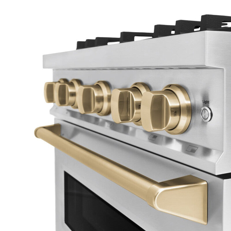 ZLINE Autograph Edition 30 in. 4.2 cu. ft. Classic Dual Fuel Range with 4 Burner Gas Cooktop and Electric Convection Oven in Stainless Steel with Champagne Bronze Accents (CDRZ-30-CB) - (CDRZ30CB) -
