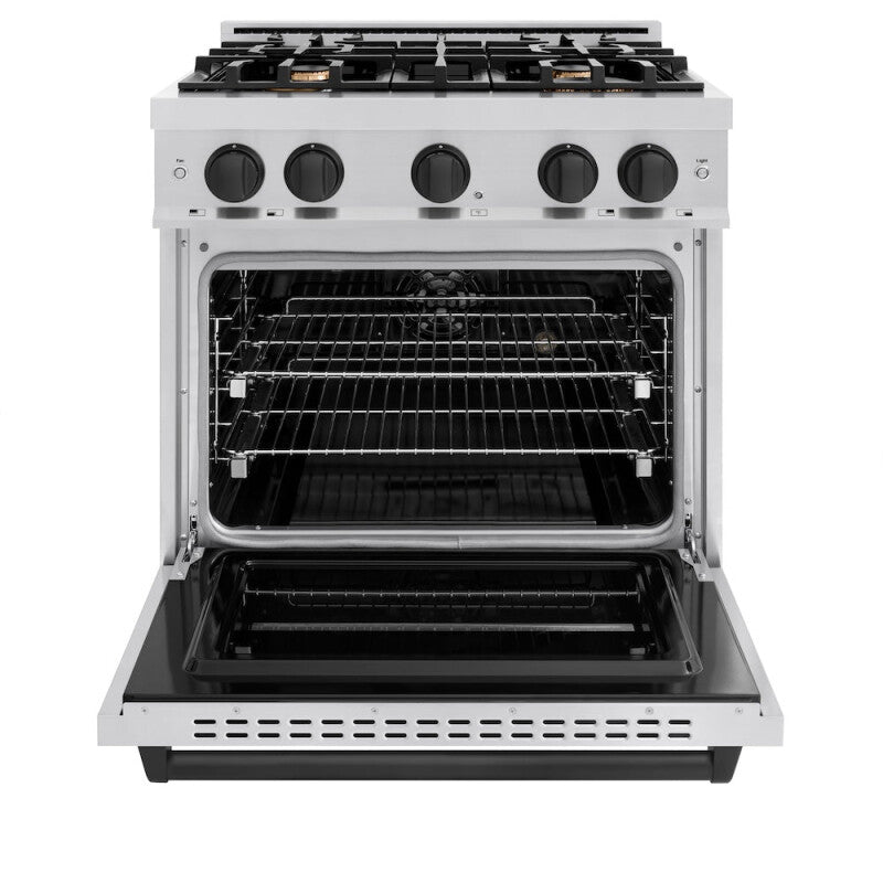 ZLINE Autograph Edition 30 in. 4.2 cu. ft. Classic Dual Fuel Range with 4 Burner Gas Cooktop and Electric Convection Oven in Stainless Steel with Matte Black Accents (CDRZ-30-MB) - (CDRZ30MB) -