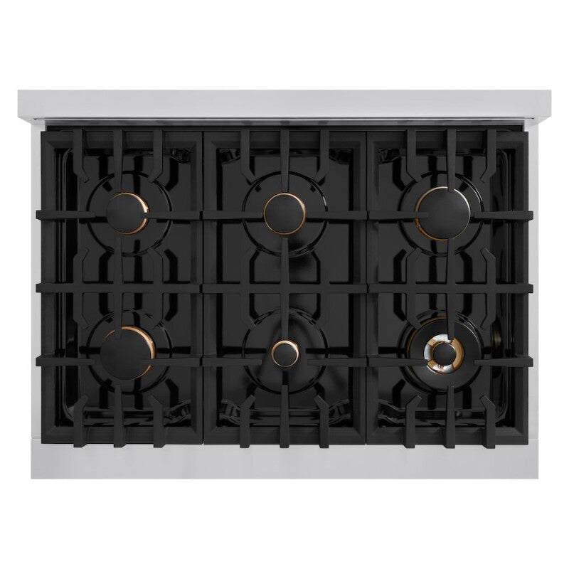 ZLINE Autograph Edition 36 in. 5.2 cu. ft. Classic Dual Fuel Range with 6 Burner Gas Cooktop and Electric Convection Oven in Stainless Steel with White Matte Door and Matte Black Accents (CDRZ-WM-36-MB) - (CDRZWM36MB) -
