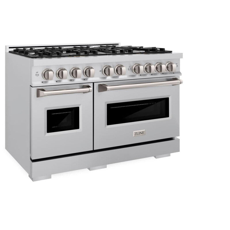 ZLINE 48 in. 6.7 cu. ft. Classic Double Oven Gas Range with 8 Burner Cooktop in Stainless Steel (CGR48) - (CGR48) -