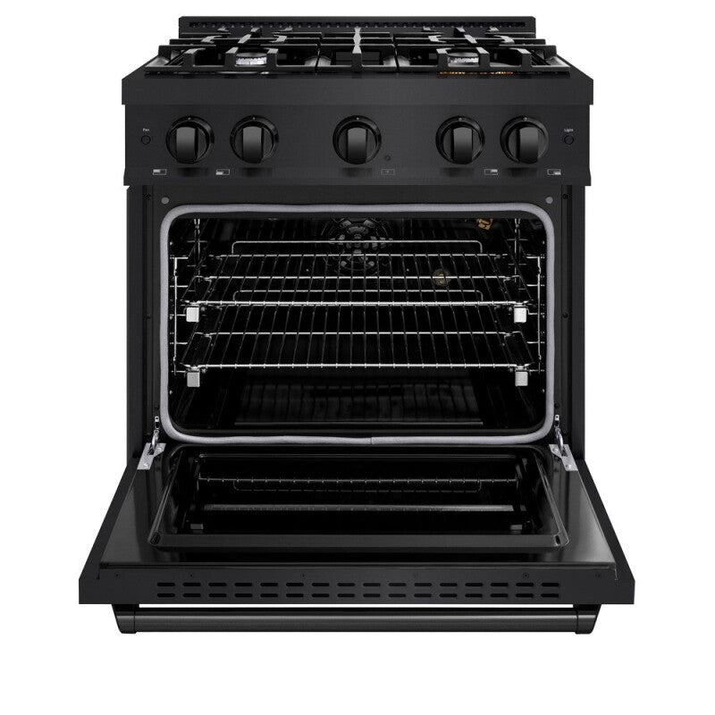 ZLINE 30 in. 4.2 cu. ft. Classic Gas Range with 4 Burner Cooktop and Convection Gas Oven in Black Stainless Steel (CGRB-30) - (CGRB30) -