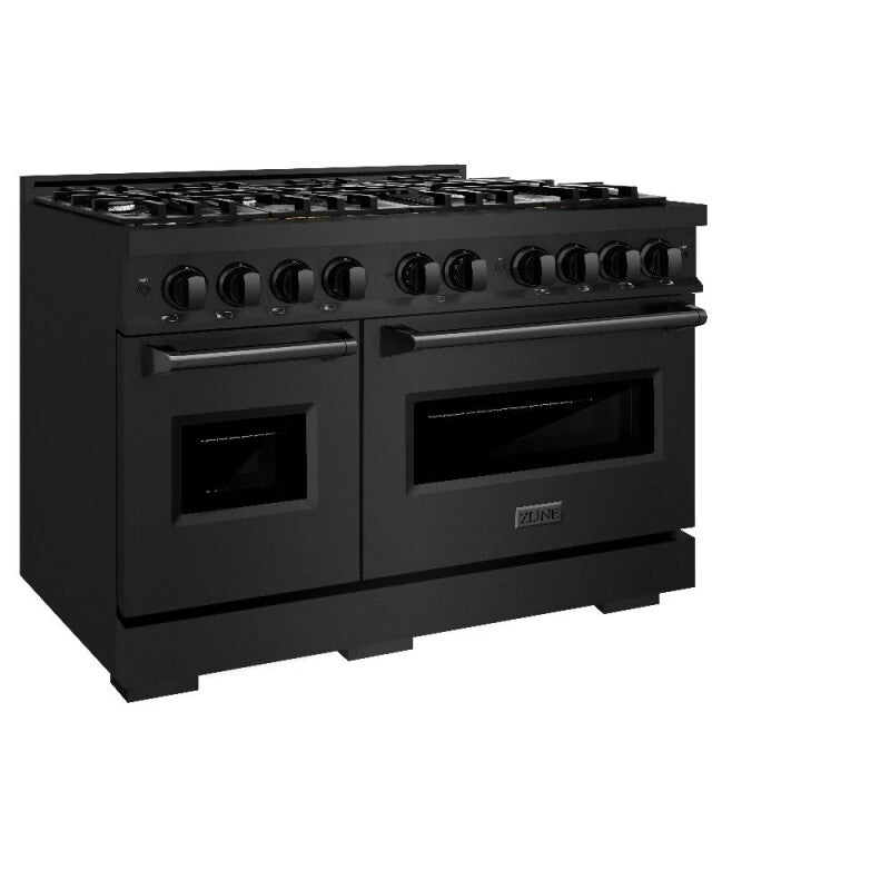 ZLINE 48 in. 6.7 cu. ft. Classic Double Oven Gas Range with 8 Burner Cooktop in Black Stainless Steel (CGRB-48) - (CGRB48) -