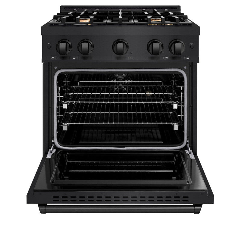 ZLINE 30 in. 4.2 cu. ft. Classic Gas Range with Convection Gas Oven in Black Stainless Steel with 4 Brass Burners (CGRB-BR-30) - (CGRBBR30) -