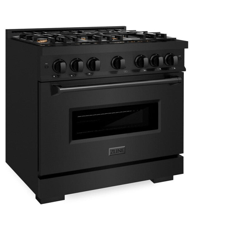ZLINE 36 in. 5.2 cu. ft. Classic Gas Range with Convection Gas Oven in Black Stainless Steel with 6 Brass Burners (CGRB-BR-36) - (CGRBBR36) -
