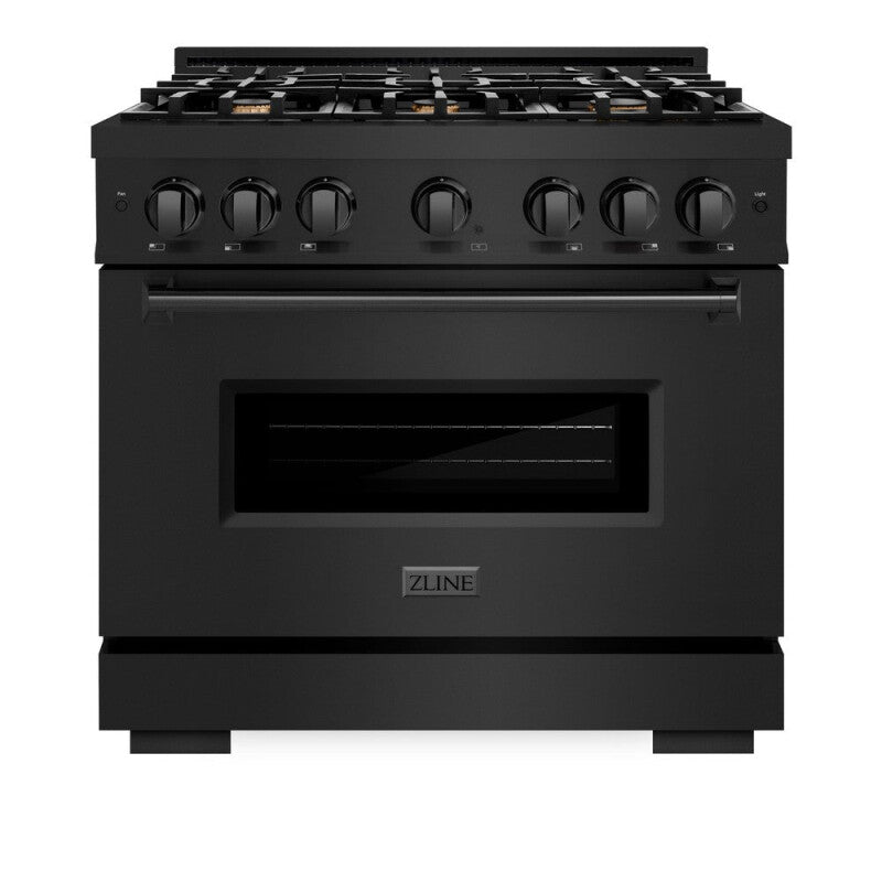 ZLINE 36 in. 5.2 cu. ft. Classic Gas Range with Convection Gas Oven in Black Stainless Steel with 6 Brass Burners (CGRB-BR-36) - (CGRBBR36) -