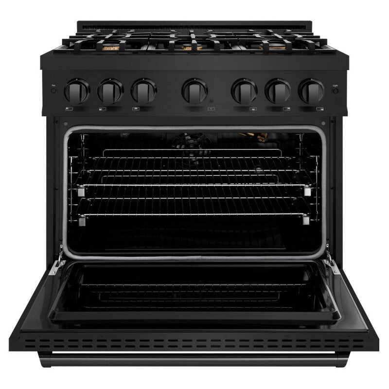 ZLINE 36 in. 5.2 cu. ft. Classic Gas Range with Convection Gas Oven in Black Stainless Steel with 6 Brass Burners (CGRB-BR-36) - (CGRBBR36) -