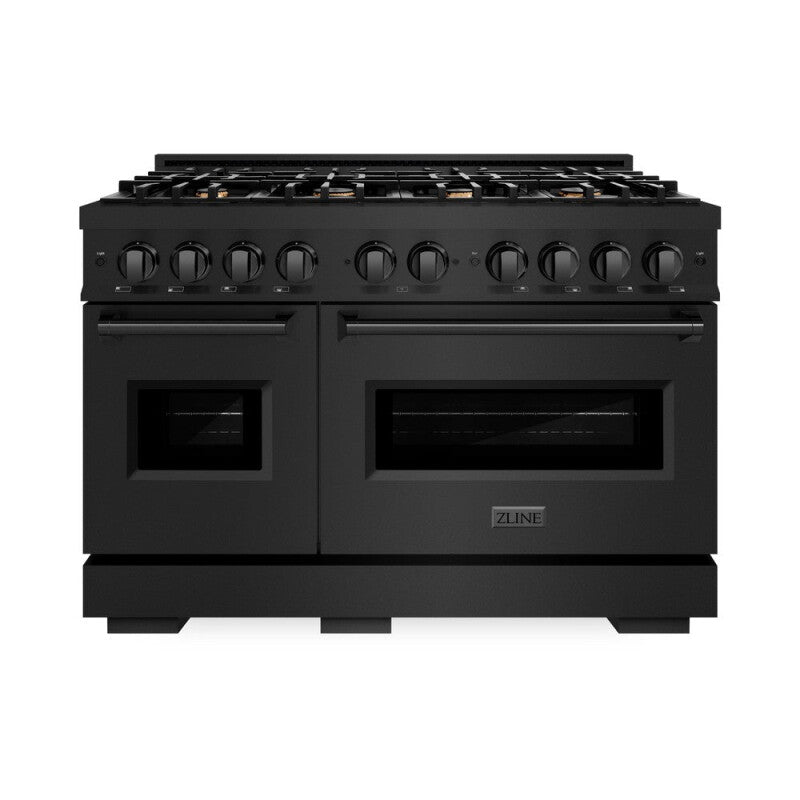 ZLINE 48 in. 6.7 cu. ft. Classic Double Oven Gas Range in Black Stainless Steel with 8 Brass Burners (CGRB-BR-48) - (CGRBBR48) -