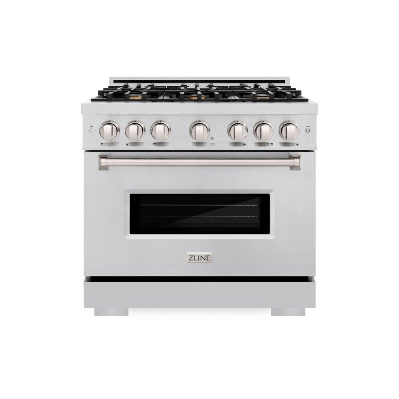 ZLINE 36 in. 5.2 cu. ft. Classic Gas Range with Convection Gas Oven in Stainless Steel with 6 Brass Burners (CGR-BR-36) - (CGRBR36) -