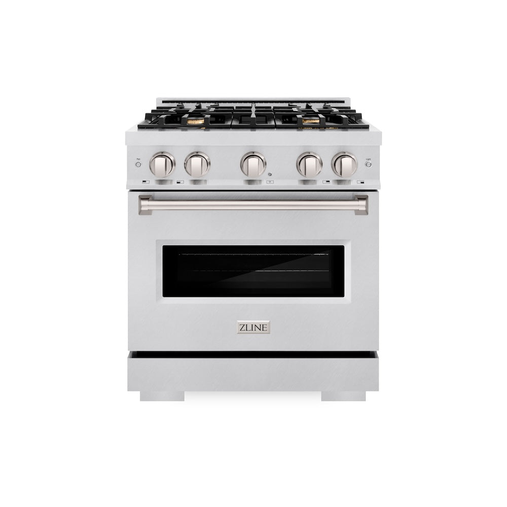 ZLINE 30 in. 4.2 cu. ft. Classic Gas Range with Convection Gas Oven in DuraSnow® Stainless Steel with 4 Brass Burners (CGRS-BR-30) - (CGRSBR30) -
