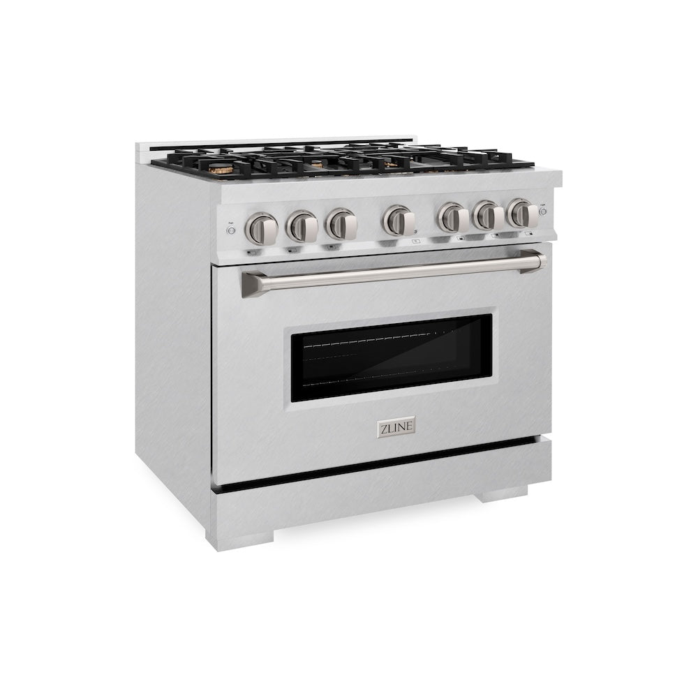 ZLINE 36 in. 5.2 cu. ft. Classic Gas Range with Convection Gas Oven in DuraSnow® Stainless Steel with 6 Brass Burners (CGRS-BR-36) - (CGRSBR36) -