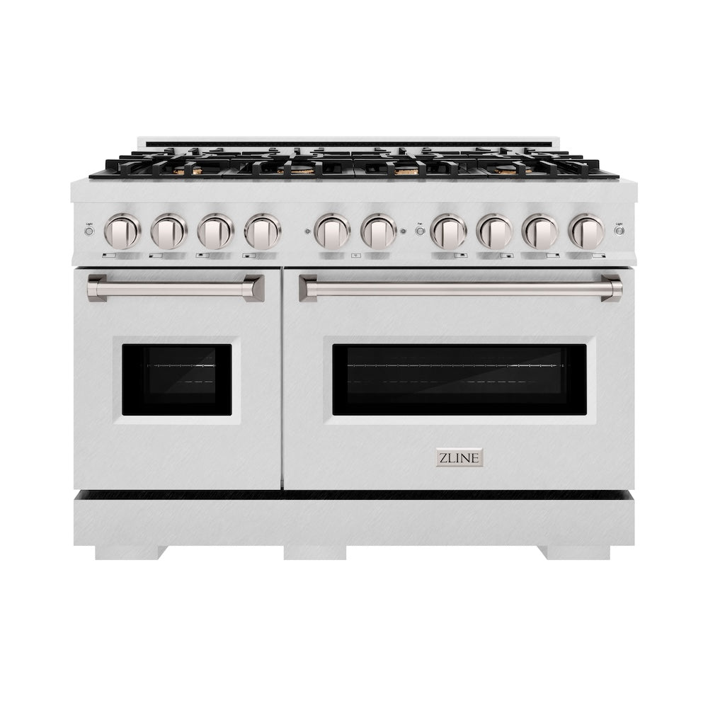 ZLINE 48 in. 6.7 cu. ft. Classic Double Oven Gas Range in DuraSnow® Stainless Steel with 8 Brass Burners (CGRS-BR-48) - (CGRSBR48) -