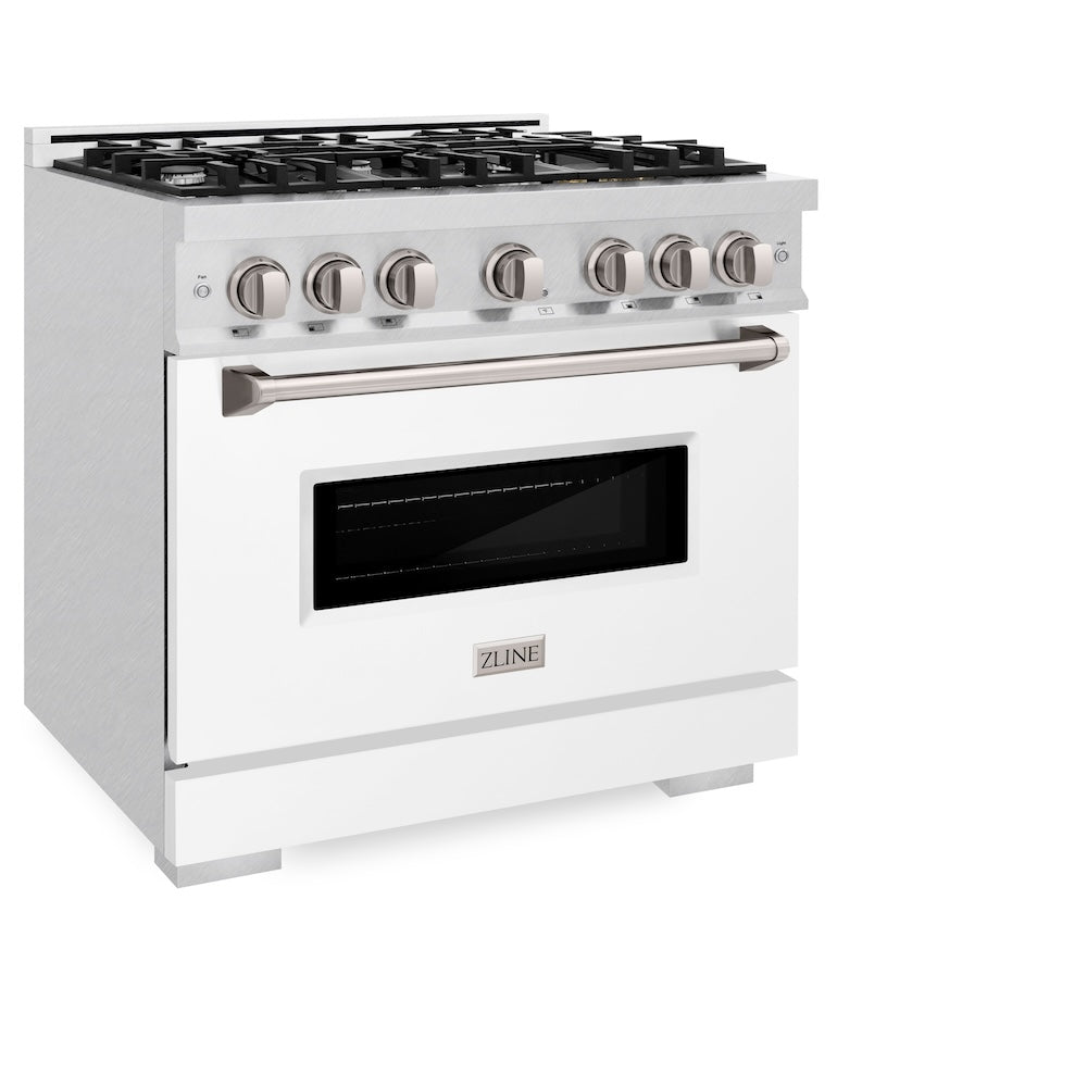 ZLINE 36 in. 5.2 cu. ft. Classic Gas Range with 6 Burner Cooktop and Convection Gas Oven in DuraSnow® Stainless Steel with White Matte Door (CGRS-WM-36) - (CGRSWM36) -