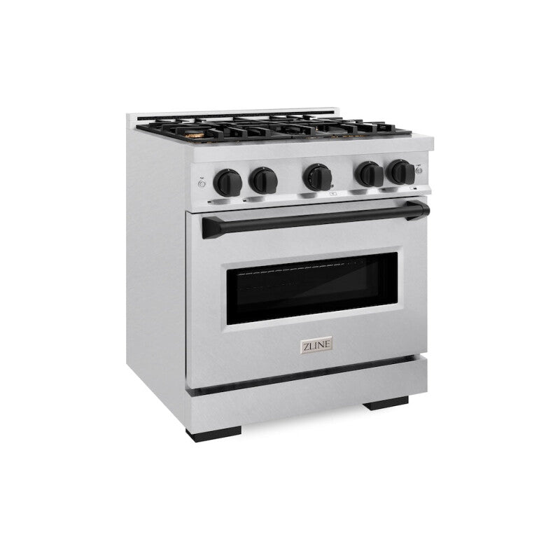 ZLINE Autograph Edition 30 in. 4.2 cu. ft. Classic Gas Range with 4 Burner Cooktop and Convection Gas Oven in DuraSnow® Stainless Steel and Matte Black Accents (CGRSZ-30-MB) - (CGRSZ30MB) -