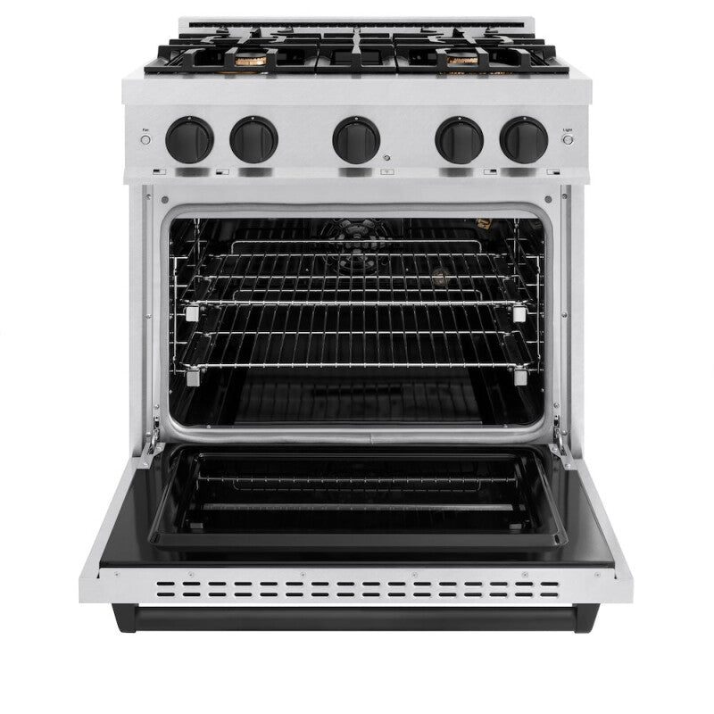 ZLINE Autograph Edition 30 in. 4.2 cu. ft. Classic Gas Range with 4 Burner Cooktop and Convection Gas Oven in DuraSnow® Stainless Steel and Matte Black Accents (CGRSZ-30-MB) - (CGRSZ30MB) -