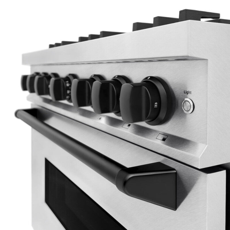 ZLINE Autograph Edition 36 in. 5.2 cu. ft. Classic Gas Range with 6 Burner Cooktop and Convection Gas Oven in DuraSnow® Stainless Steel and Matte Black Accents (CGRSZ-36-MB) - (CGRSZ36MB) -