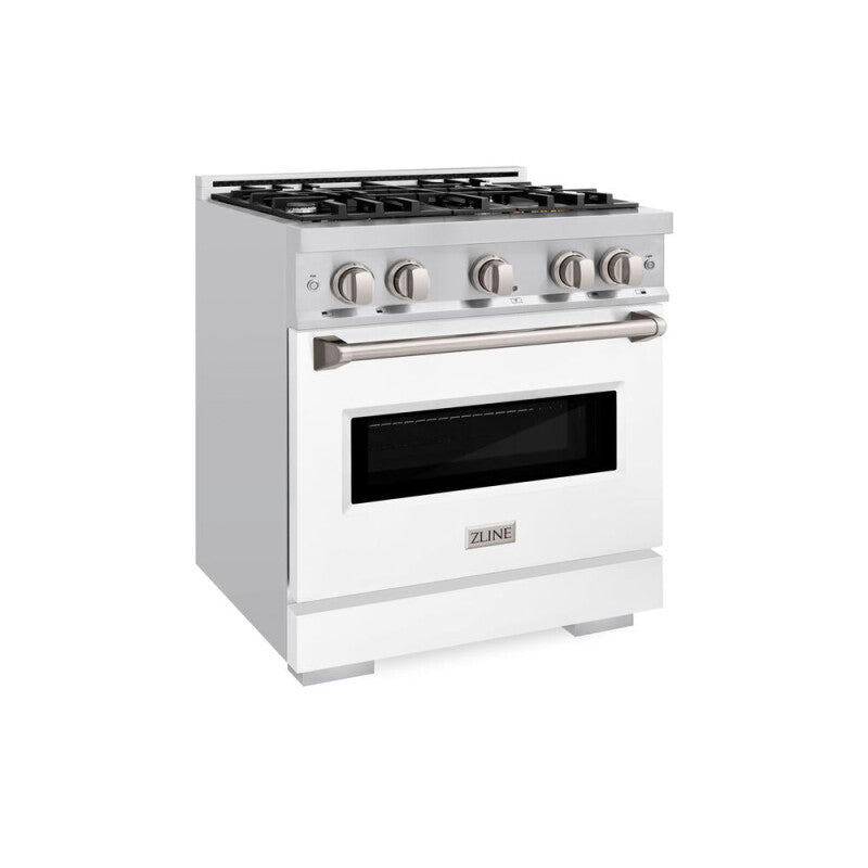 ZLINE 30 in. 4.2 cu. ft. Classic Gas Range with 4 Burner Cooktop and Convection Gas Oven in Stainless Steel with White Matte Door (CGR-WM-30) - (CGRWM30) -