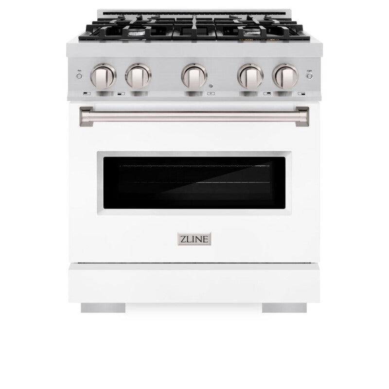 ZLINE 30 in. 4.2 cu. ft. Classic Gas Range with 4 Burner Cooktop and Convection Gas Oven in Stainless Steel with White Matte Door (CGR-WM-30) - (CGRWM30) -