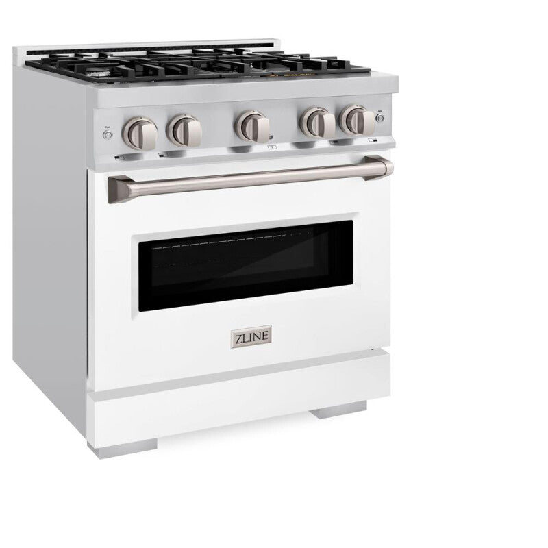 ZLINE 30 in. 4.2 cu. ft. Classic Gas Range with 4 Burner Cooktop and Convection Gas Oven in Stainless Steel with White Matte Door (CGR-WM-30) - (CGRWM30) -