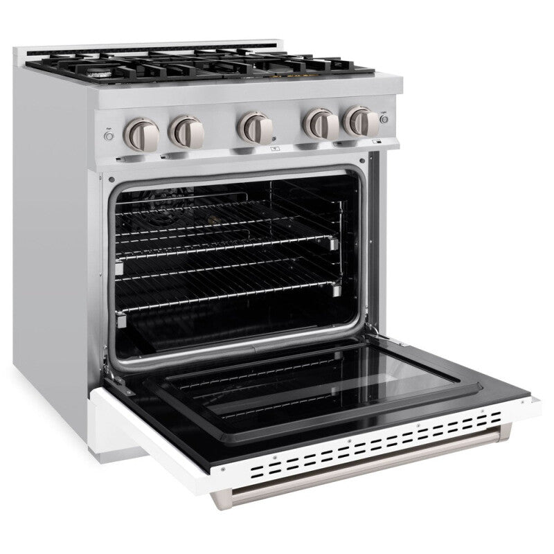 ZLINE 30 in. 4.2 cu. ft. Classic Gas Range with 4 Burner Cooktop and Convection Gas Oven in Stainless Steel with White Matte Door (CGR-WM-30) - (CGRWM30) -