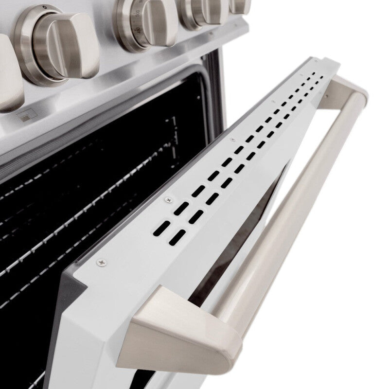 ZLINE 30 in. 4.2 cu. ft. Classic Gas Range with 4 Burner Cooktop and Convection Gas Oven in Stainless Steel with White Matte Door (CGR-WM-30) - (CGRWM30) -