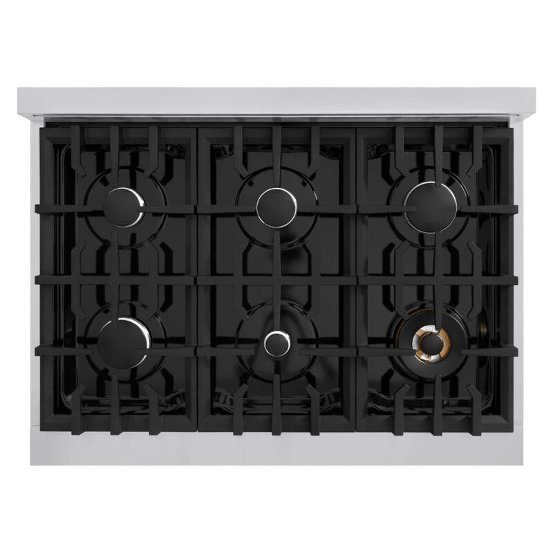 ZLINE 36 in. 5.2 cu. ft. Classic Gas Range with 6 Burner Cooktop and Convection Gas Oven in Stainless Steel with White Matte Door (CGR-WM-36) - (CGRWM36) -