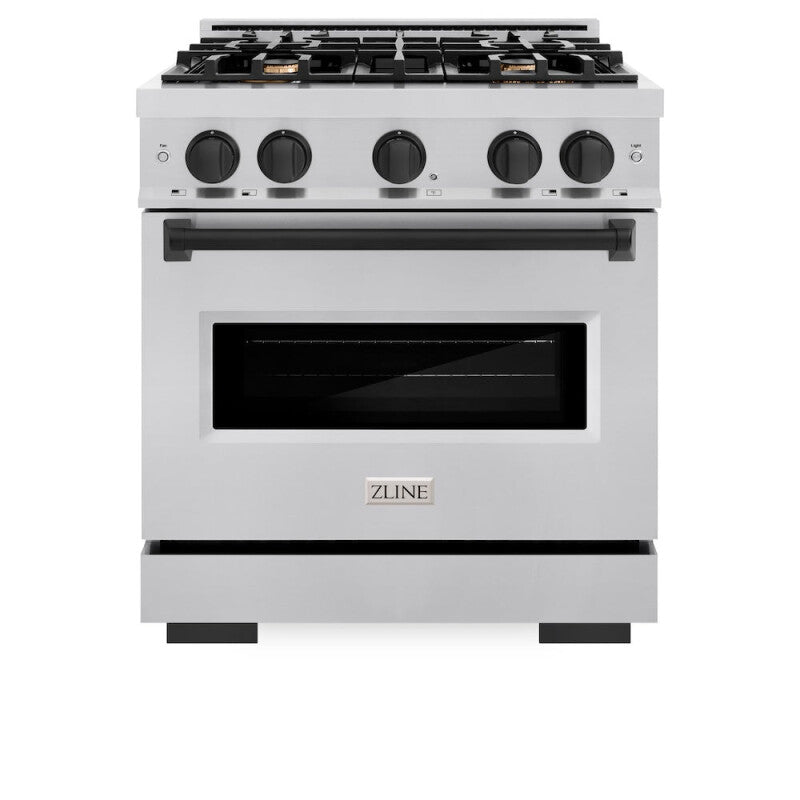 ZLINE Autograph Edition 30 in. 4.2 cu. ft. Classic Gas Range with 4 Burner Cooktop and Convection Gas Oven in Stainless Steel and Matte Black Accents (CGRZ-30-MB) - (CGRZ30MB) -