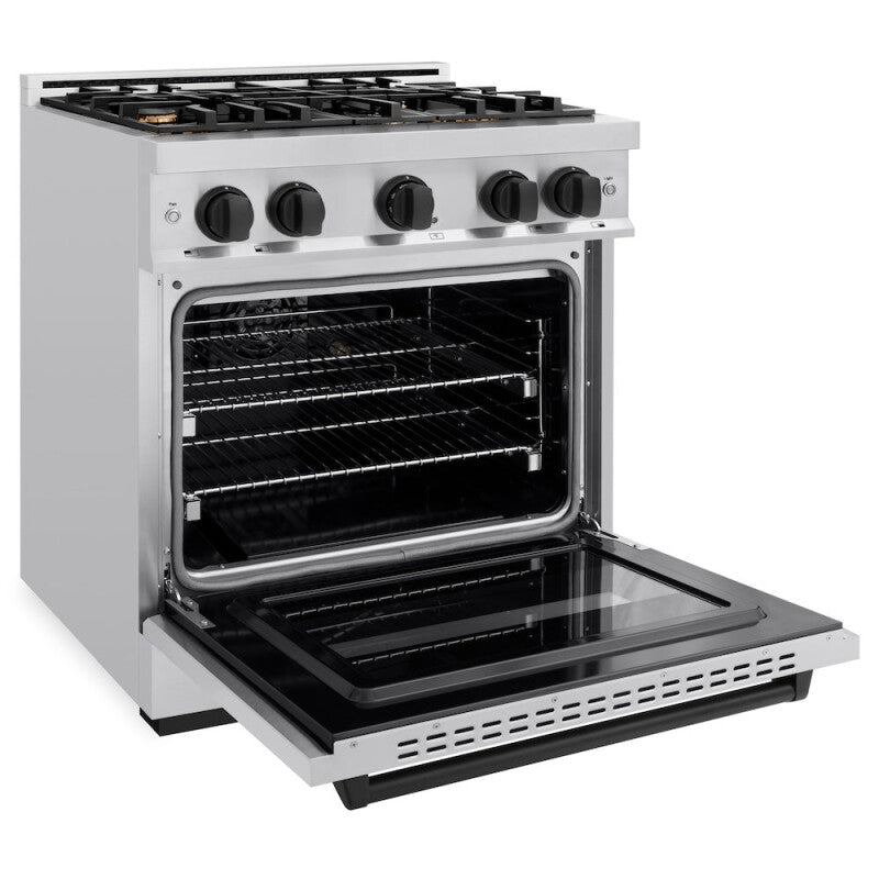 ZLINE Autograph Edition 30 in. 4.2 cu. ft. Classic Gas Range with 4 Burner Cooktop and Convection Gas Oven in Stainless Steel and Matte Black Accents (CGRZ-30-MB) - (CGRZ30MB) -