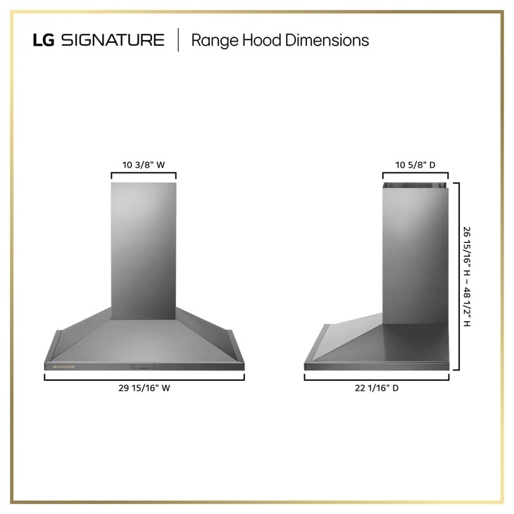 LG SIGNATURE HCEU3039X range hood dimensional drawing