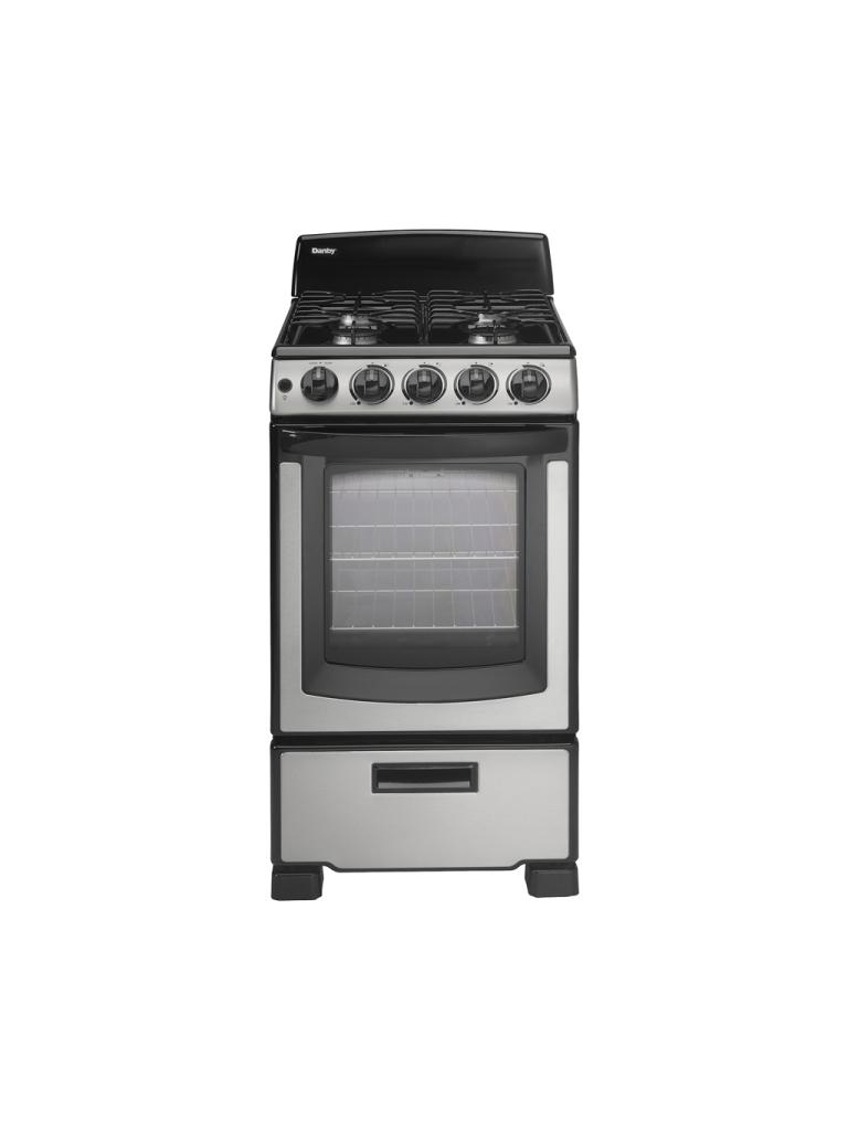 DR203BSSGLP Stainless Steel Danby 20" Gas Range, 2 Oven Racks,Window, 4 Open Burners, ADA, Manual Clean - (DR203BSSGLP)