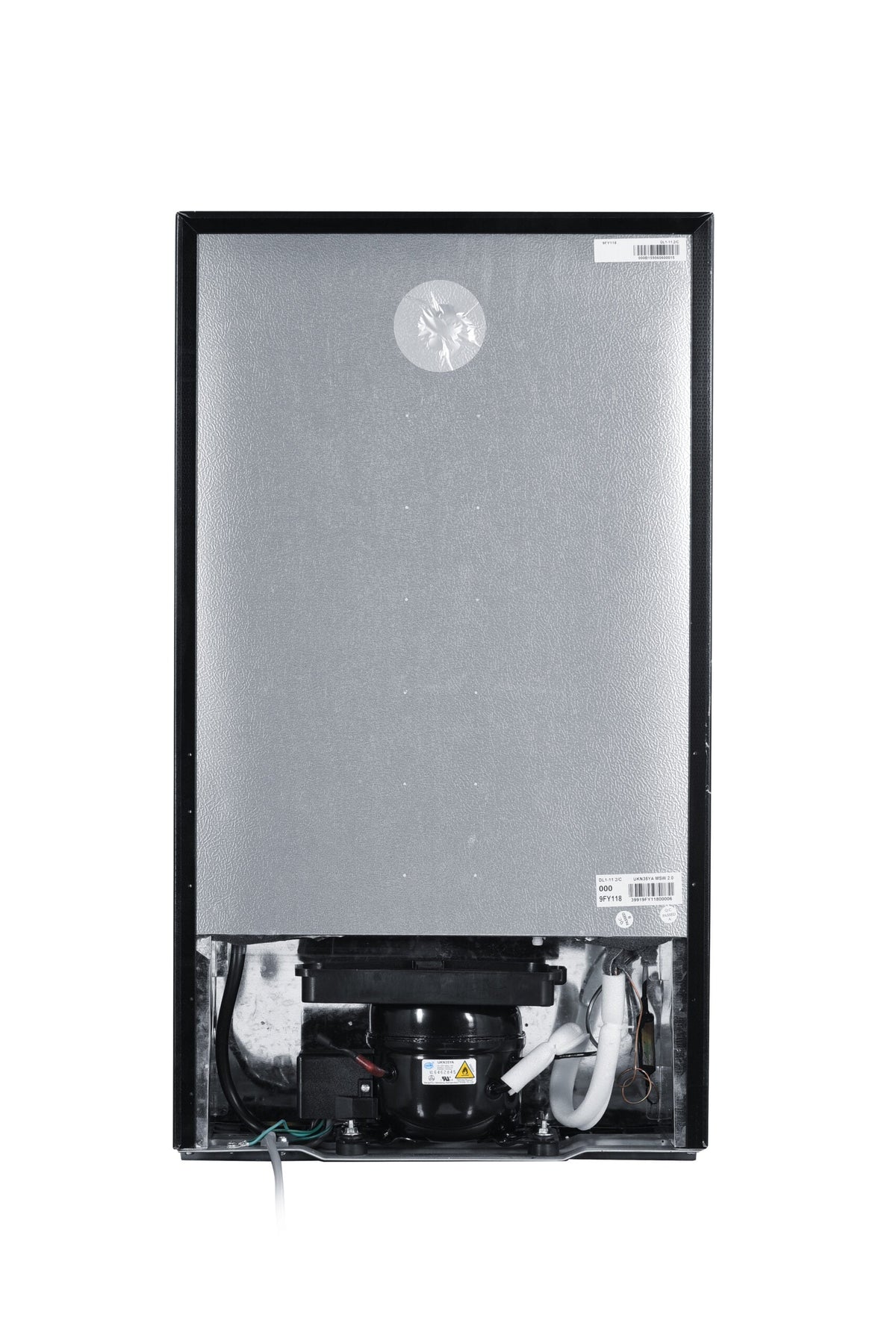 Danby DAR032B2BM compact fridge in black, back view