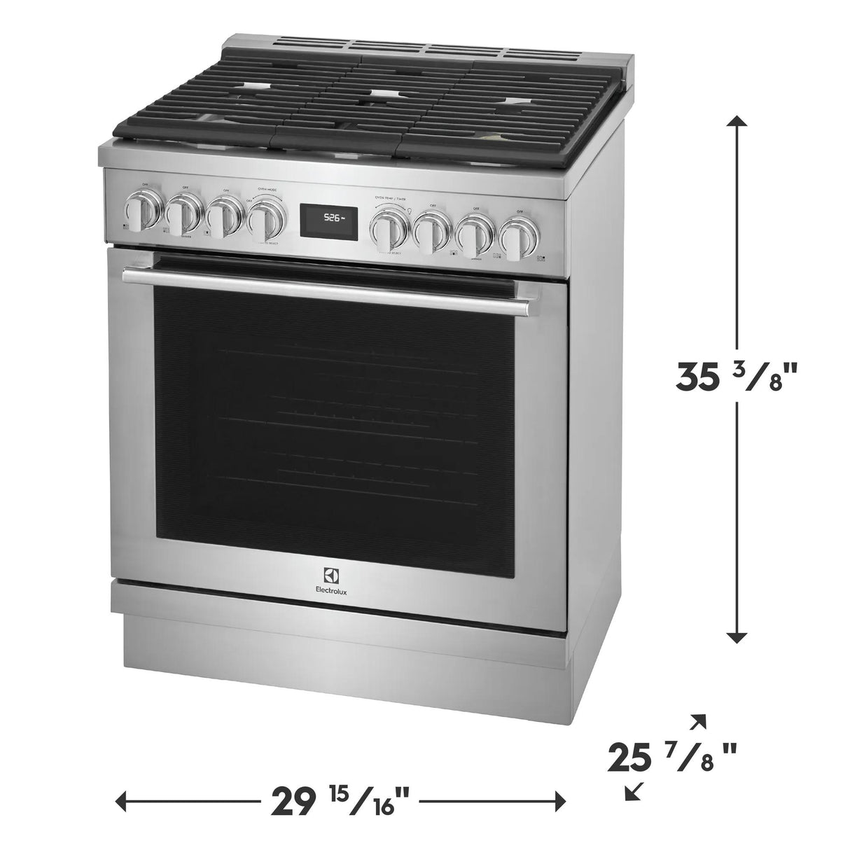 Electrolux 30" Front Control Freestanding Gas Range with Convection, 5 Burners, Stainless Steel - ECFG3068AS