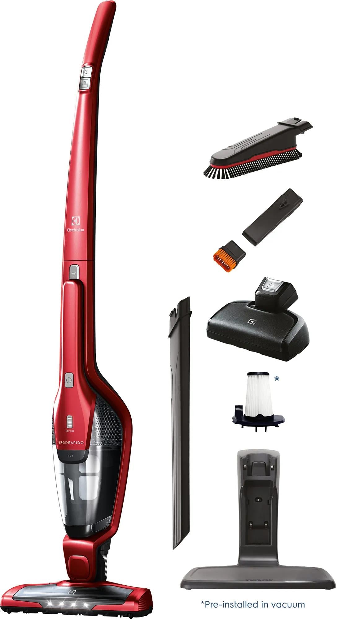 Electrolux Ergorapido Pet Cordless 2-in-1 Stick & Handheld Vacuum, Chili Red