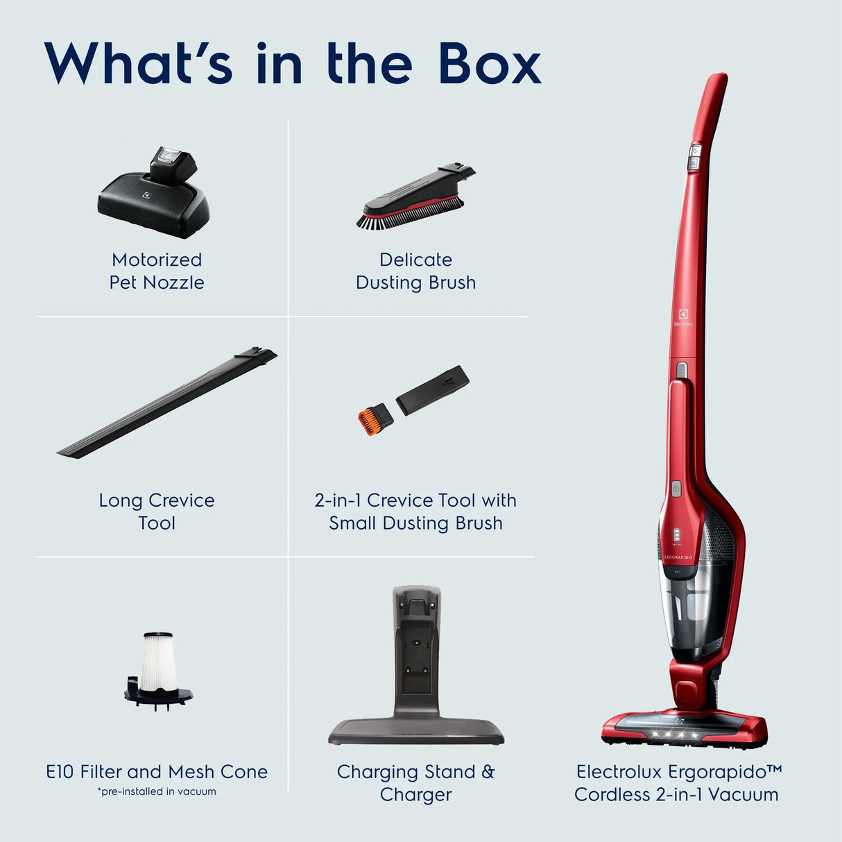 Electrolux Ergorapido Pet Cordless 2-in-1 Stick & Handheld Vacuum, Chili Red