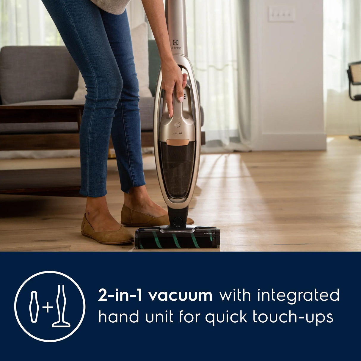 Electrolux WellQ7 Hard Floor Cordless 2-in-1 Stick & Handheld Vacuum with PowerPro Roller, Soft Sand