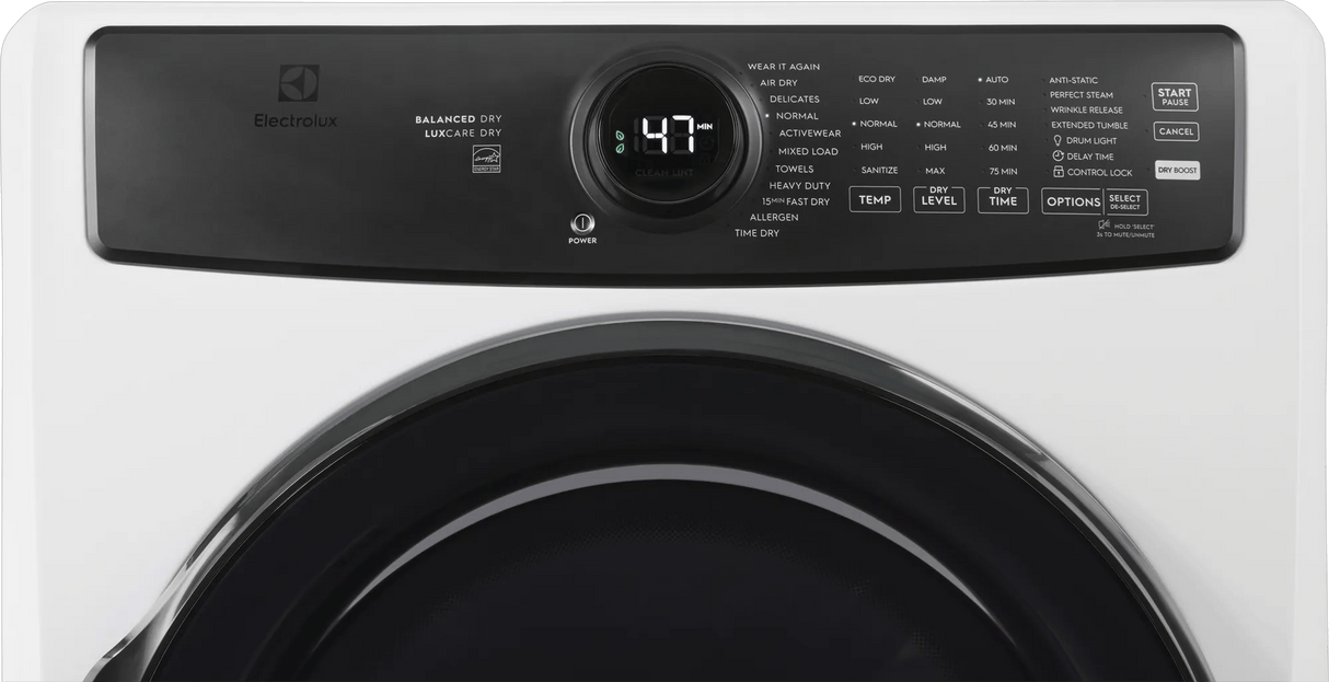 Electrolux 700 Series 8.0 Cu. Ft. Front Load Gas Dryer with Perfect Steam, LuxCare Dry & Instant Refresh, Matte White
