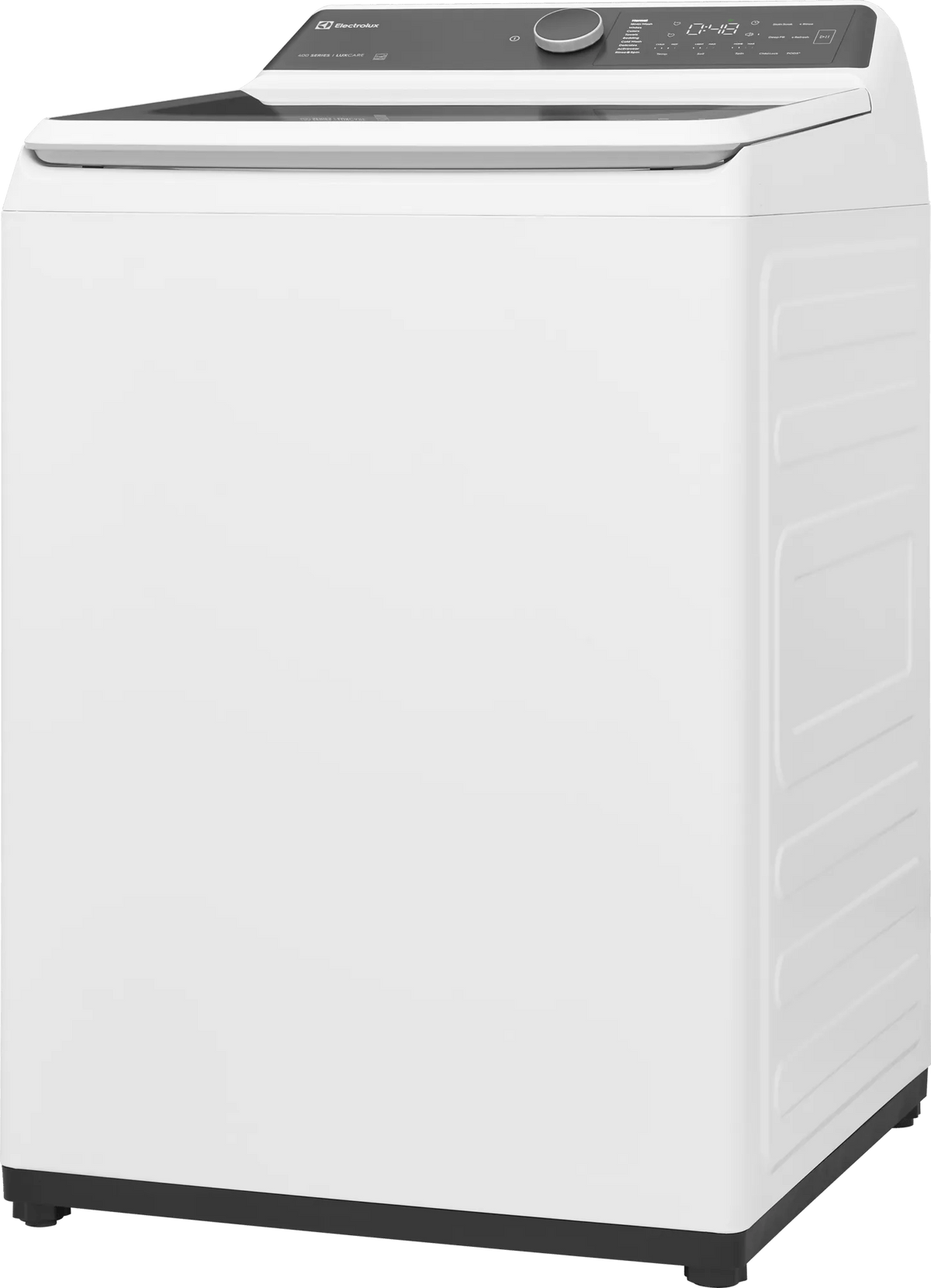 Electrolux ELVW7405AW top load washer - three-quarter view with lid open