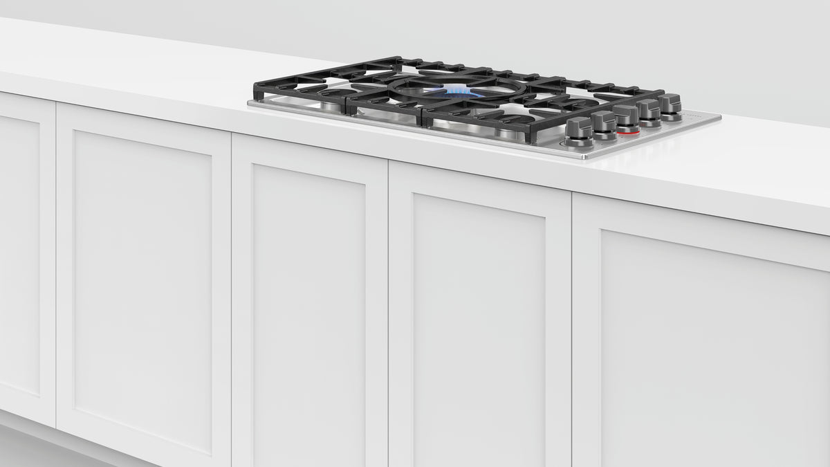 Fisher & Paykel CDV3-365H-N 36-inch Gas Cooktop - Angled Kitchen Install