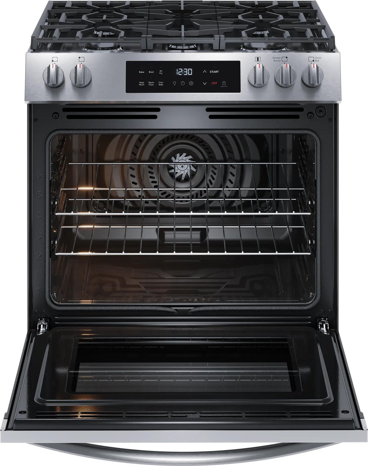 Frigidaire 30" Front Control Freestanding Gas Range with Air Fry, 5.1 Cu. Ft., Stainless Steel - FCFG3082BS