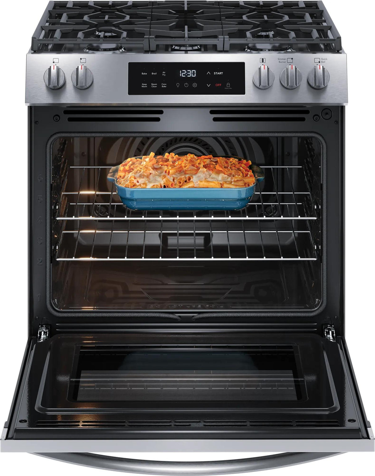 Frigidaire 30" Front Control Freestanding Gas Range with Air Fry, 5.1 Cu. Ft., Stainless Steel - FCFG3082BS