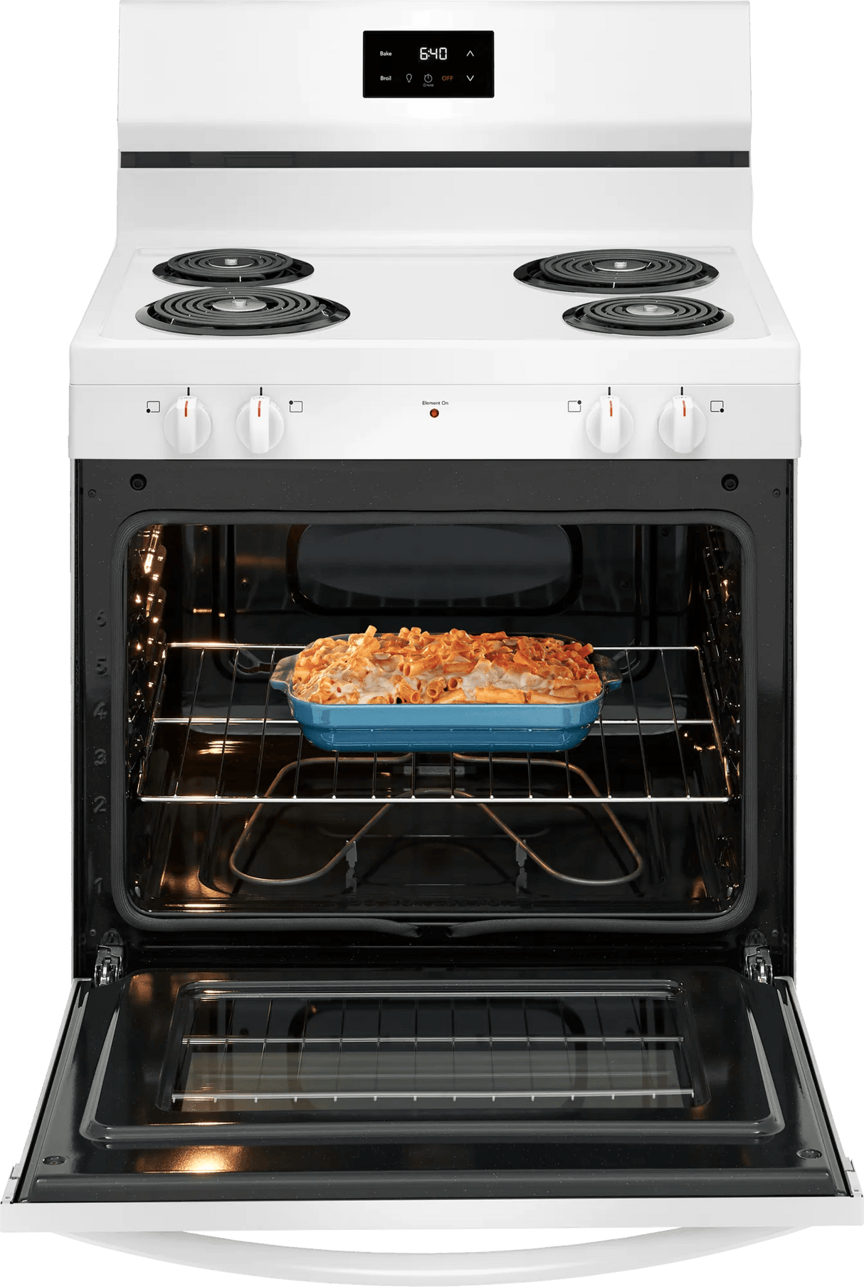 Frigidaire FCRC3012BW range with oven open