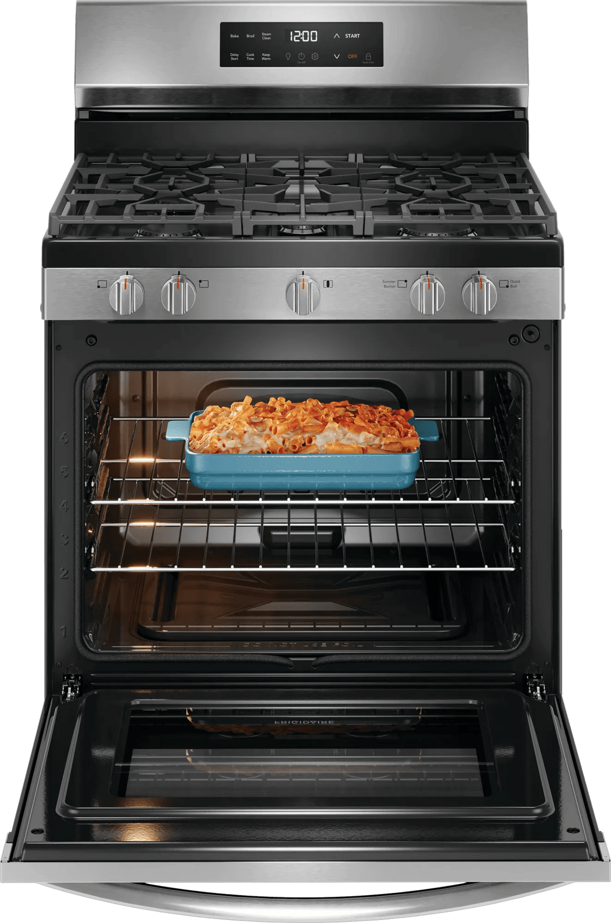 Frigidaire 30" Freestanding Gas Range with Quick Boil & Steam Clean, 5.1 Cu. Ft., Stainless Steel - FCRG306LAF